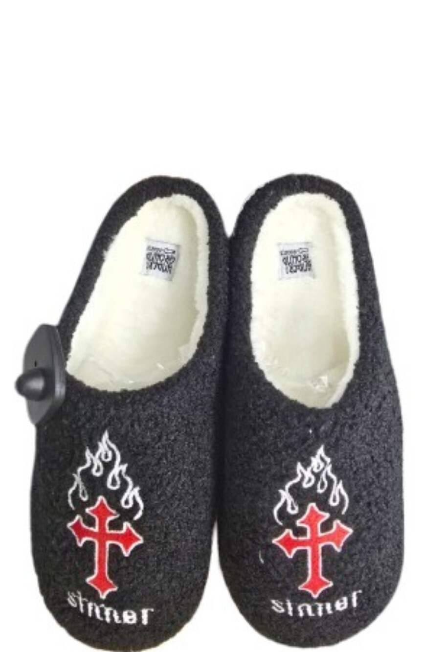 Black Fuzzy Sinner Slippers Size M
